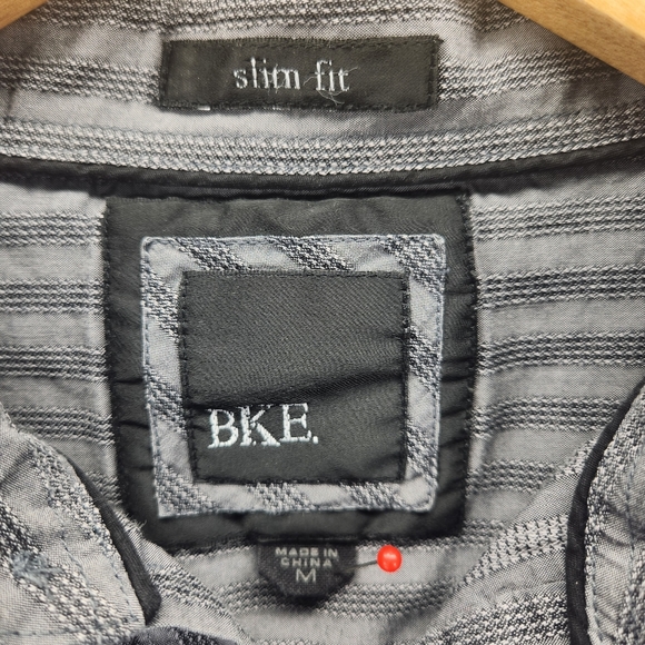 Buckle BKE Shirt Mens Medium Slim Fit Gray Black Striped Long Sleeve Button Up - Picture 2 of 10